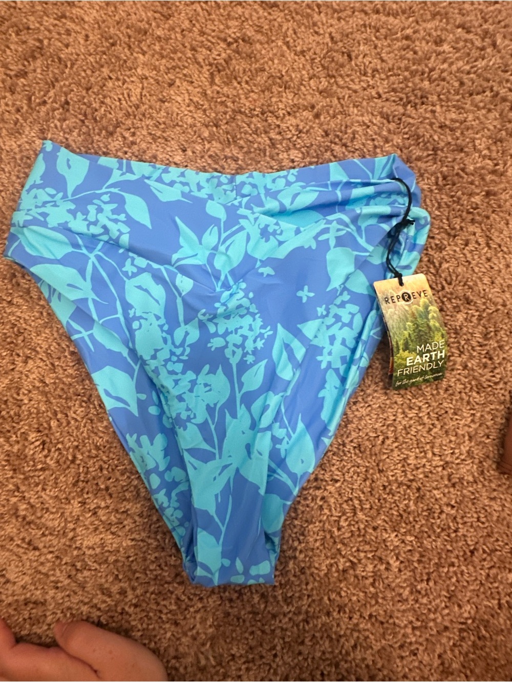Eco-Friendly Blue Floral High-Rise Bikini Bottom